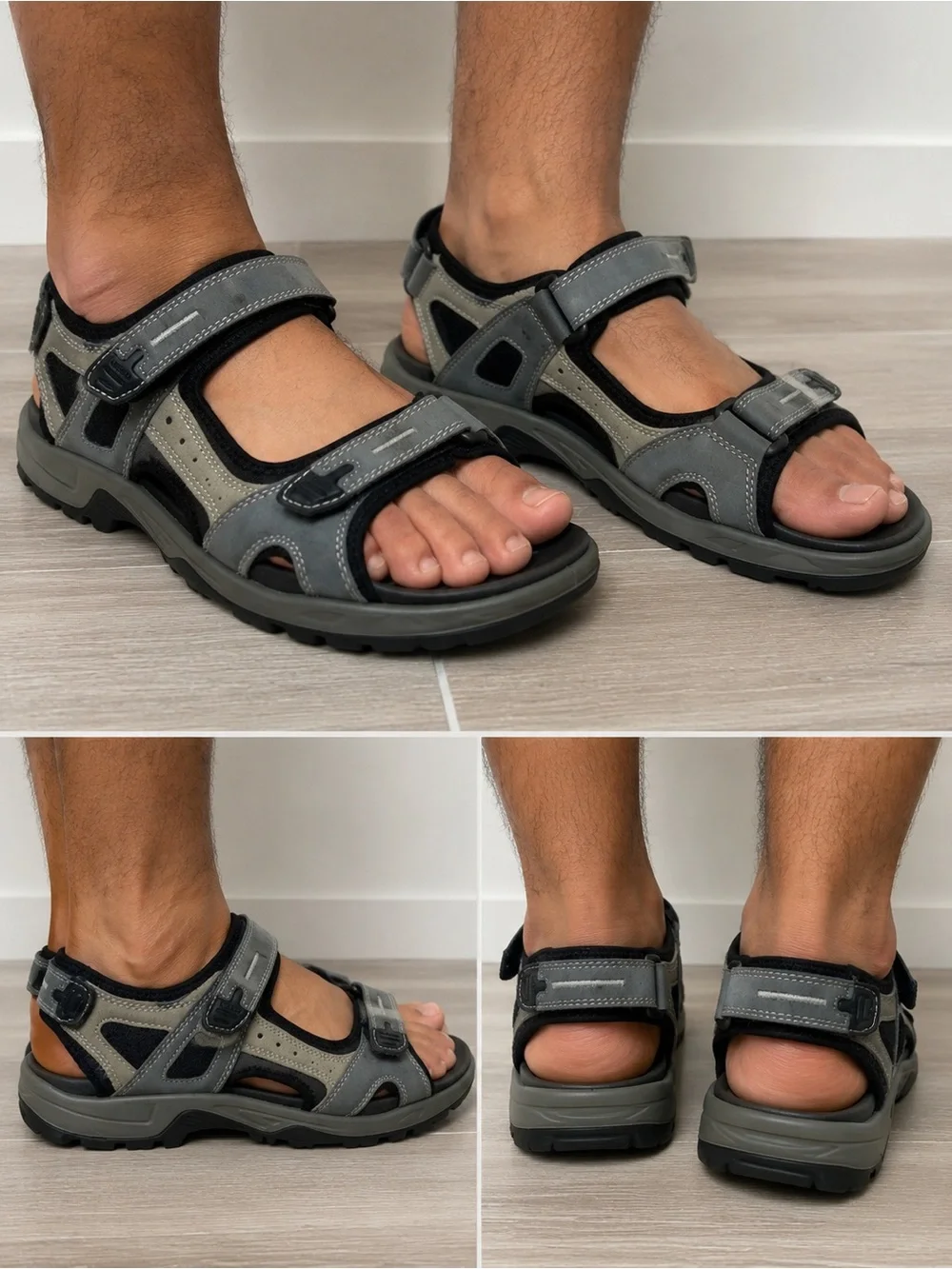 ECCO Offroad Yucatan Leather Hiking Comfort Sandals EU 45 Gray
